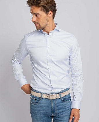 Suitable overhemd streep lichtblauw non iron | Slim-fit