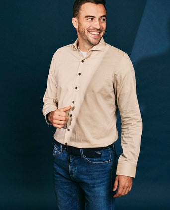 Suitable overhemd twill beige | Slim-fit