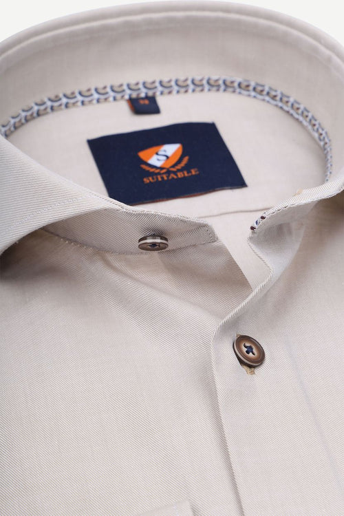 Suitable overhemd twill beige | Slim-fit