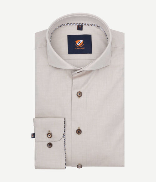 Suitable overhemd twill beige | Slim-fit