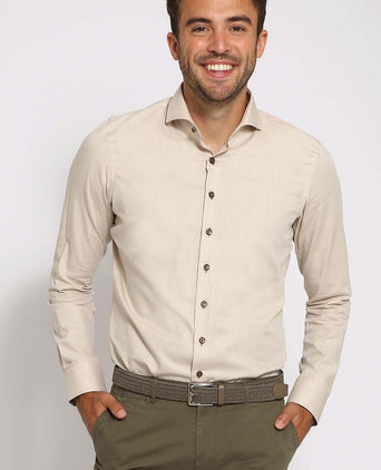 Suitable overhemd twill beige | Slim-fit