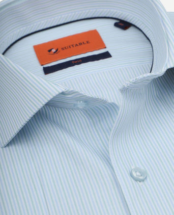 Suitable overhemd twill streep lichtblauw | Slim-fit