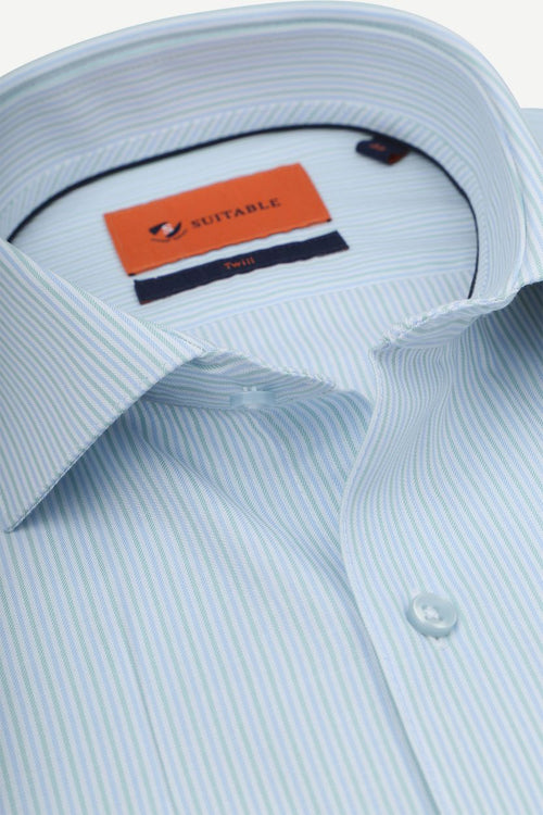 Suitable overhemd twill streep lichtblauw | Slim-fit