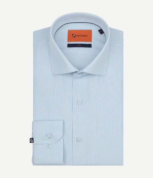 Suitable overhemd twill streep lichtblauw | Slim-fit