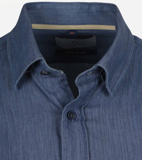 Suitable overhemd washed donkerblauw | Slim-fit