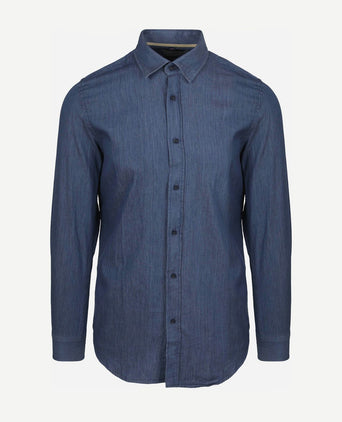 Suitable overhemd washed donkerblauw | Slim-fit