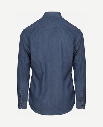 Overhemd washed donkerblauw
