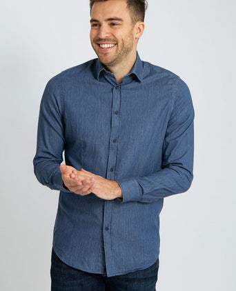 Suitable overhemd washed donkerblauw | Slim-fit
