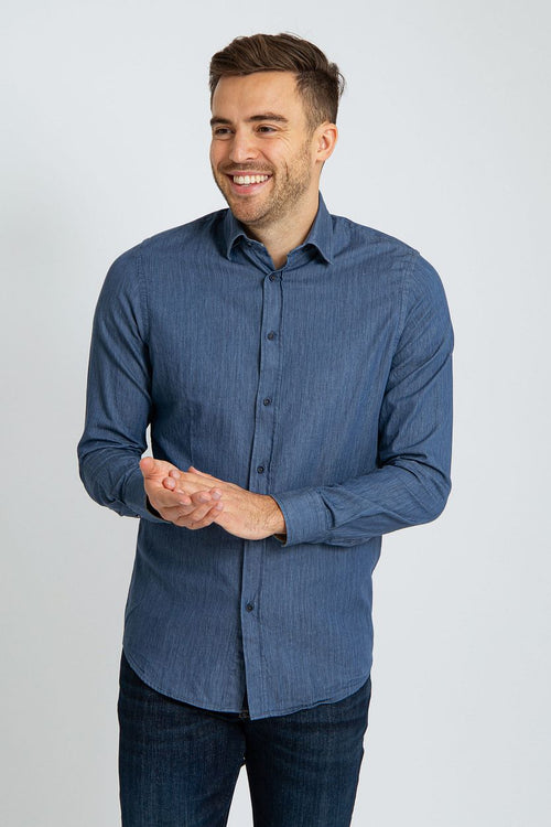 Suitable overhemd washed donkerblauw | Slim-fit