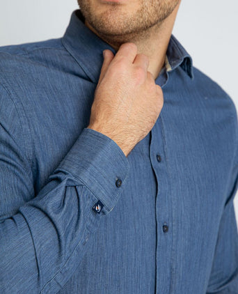 Suitable overhemd washed donkerblauw | Slim-fit