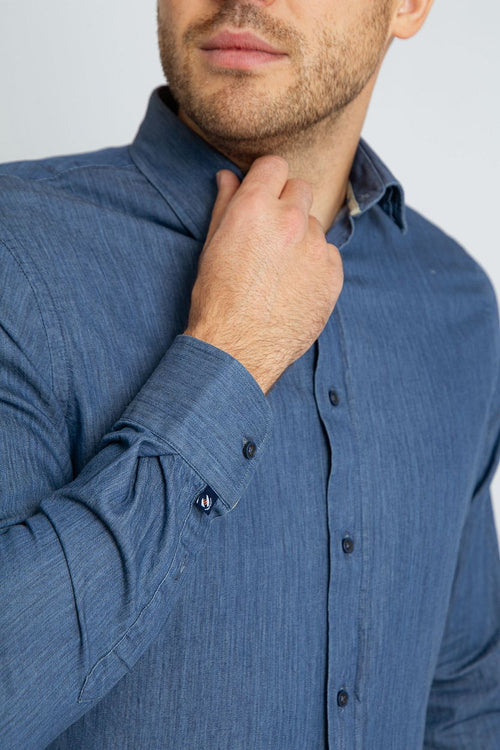 Suitable overhemd washed donkerblauw | Slim-fit