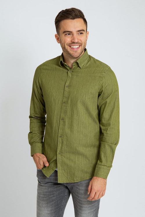 Suitable overhemd washed groen | Slim-fit