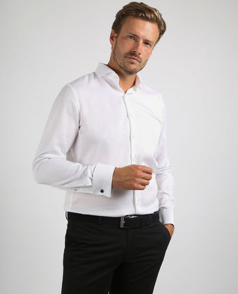 Suitable overhemd white twill dubbelmanchet | Slim-fit