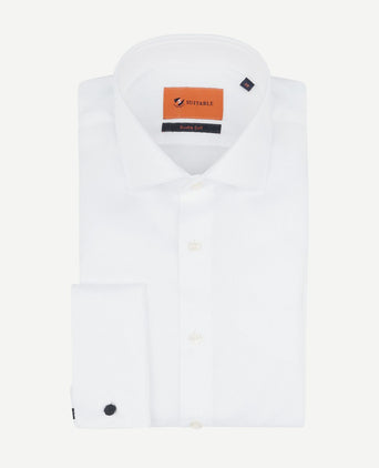 Suitable overhemd white twill dubbelmanchet | Slim-fit