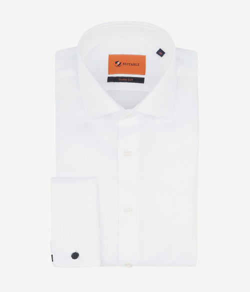 Suitable overhemd white twill dubbelmanchet | Slim-fit