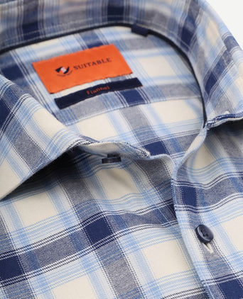 Suitable overhemd widespread flanel ruiten blauw | Slim-fit