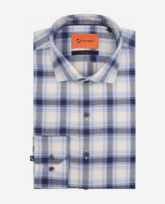 Suitable overhemd widespread flanel ruiten blauw | Slim-fit