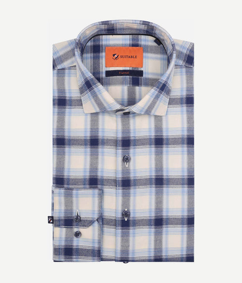 Suitable overhemd widespread flanel ruiten blauw | Slim-fit