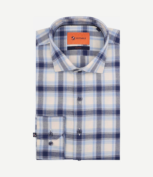 Overhemd widespread flanel ruiten blauw