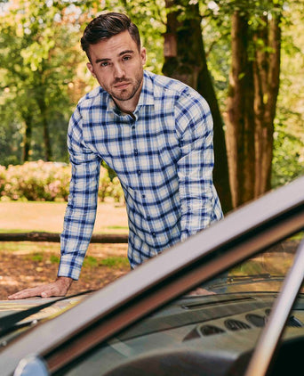 Suitable overhemd widespread flanel ruiten blauw | Slim-fit