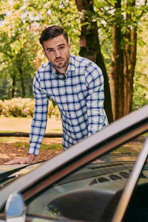 Suitable overhemd widespread flanel ruiten blauw | Slim-fit