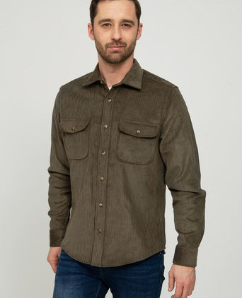 Suitable overshirt corduroy donkergroen | Regular-fit