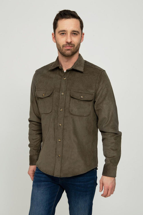 Suitable overshirt corduroy donkergroen | Regular-fit