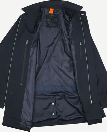 Suitable packable jas long tech donkerblauw