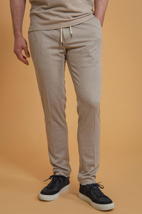 Suitable pantalon jersey pied de poule beige | Slim-fit