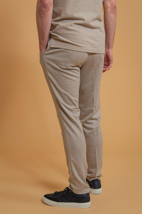 Suitable pantalon jersey pied de poule beige | Slim-fit