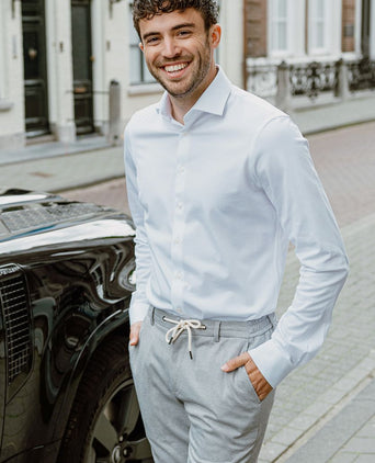 Suitable pantalon jersey pied de poule grijs | Slim-fit