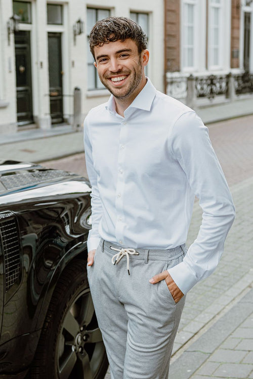 Suitable pantalon jersey pied de poule grijs | Slim-fit