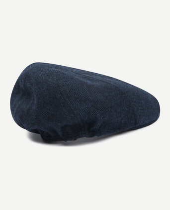 Flat cap wool herringbone donkerblauw