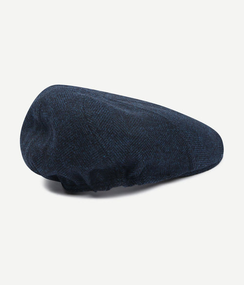 Flat cap wool herringbone donkerblauw