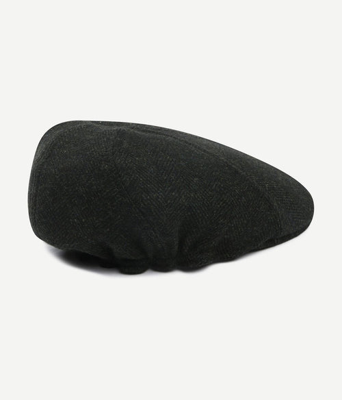 Flat cap wool herringbone donkergroen
