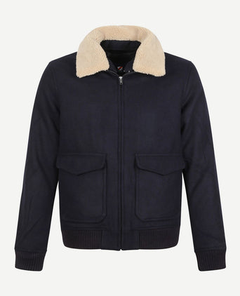 Suitable pilot jas melton wol donkerblauw