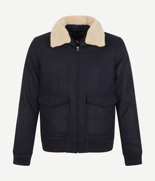 Suitable pilot jas melton wol donkerblauw