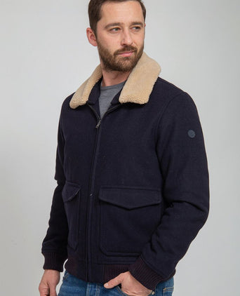 Suitable pilot jas melton wol donkerblauw