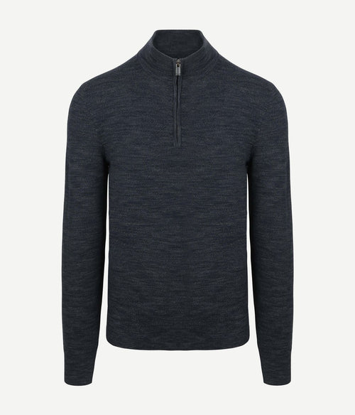 Suitable pine knit halve rits trui donkerblauw | Slim-fit
