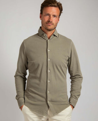Suitable piqué overhemd taupe