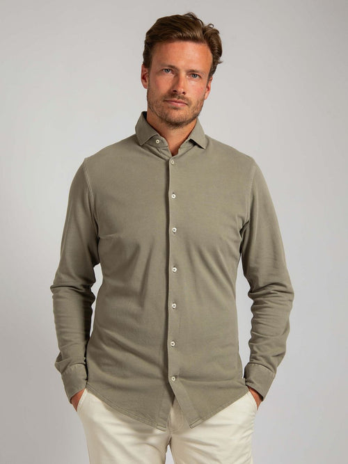 Suitable piqué overhemd taupe