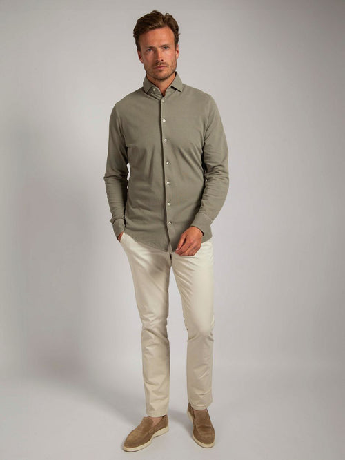 Suitable piqué overhemd taupe