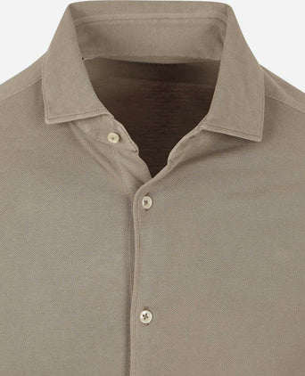 Suitable piqué overhemd taupe