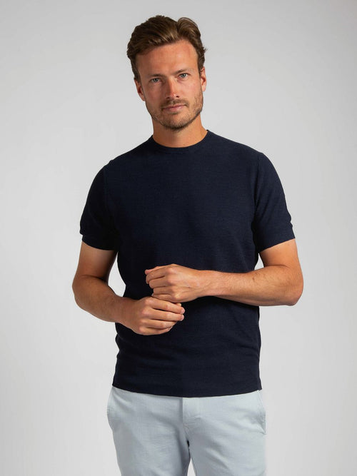 Suitable piqué t-shirt linnen donkerblauw