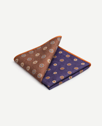 Pochet reversible dots donkerblauw en bruin