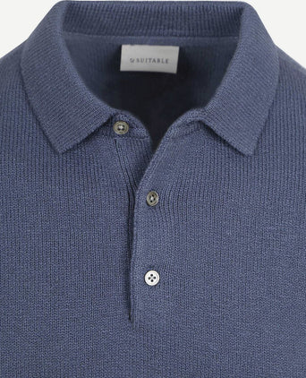 Heavy knitted polo raw denim blauw
