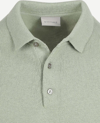 Heavy knitted polo raw lichtgroen