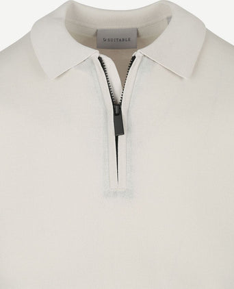 Knitted halve rits polo beige