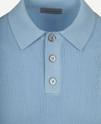 Knitted jacquard polo lichtblauw