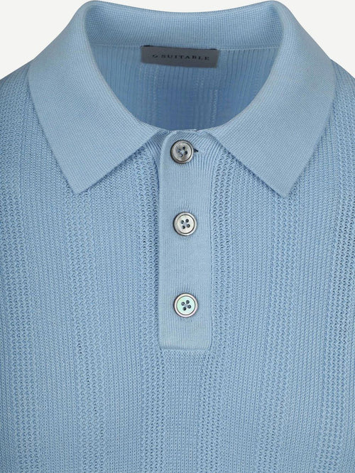 Knitted jacquard polo lichtblauw